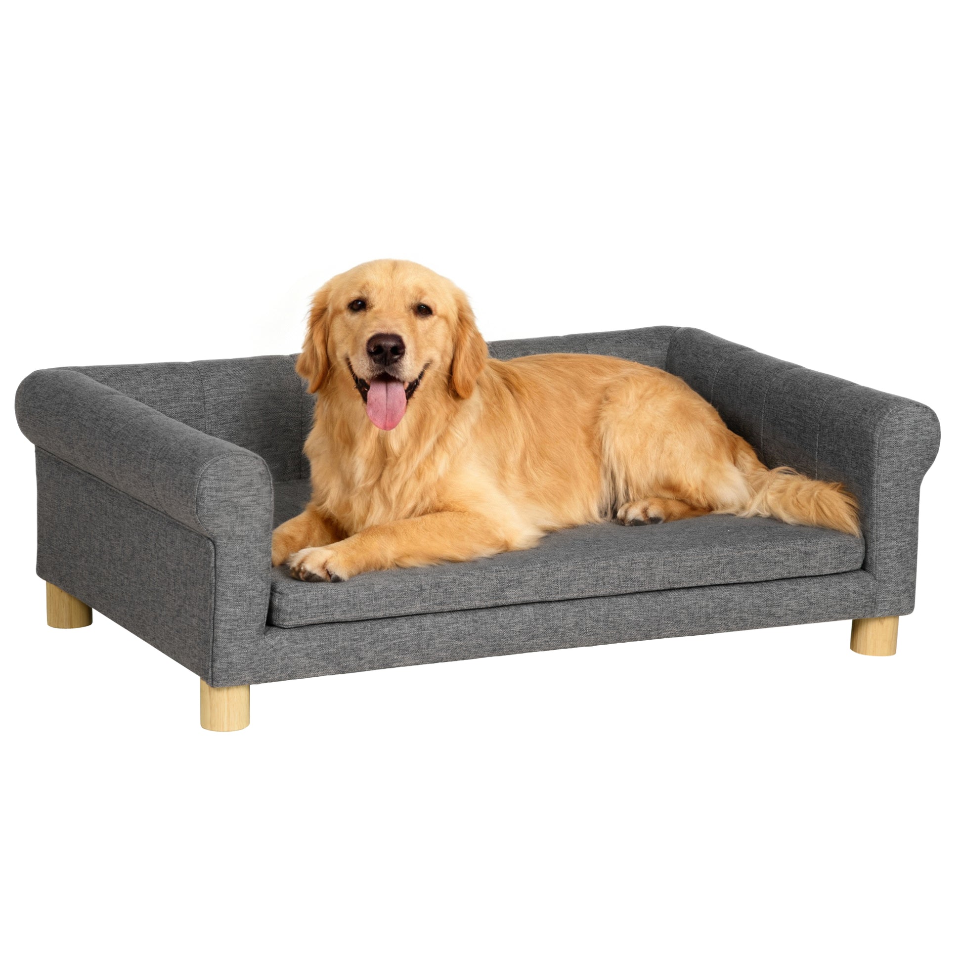 Modern Pet Sofa Cat or Medium Large Dog Bed W/ Removable Seat Cushion, Dark Grey