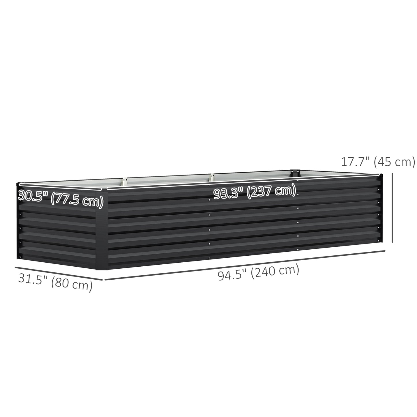 8 x 2.6 x 1.5ft Galvanized Raised Garden Bed, Reinforced Outdoor Planter Box with Open Bottom, Dark Grey