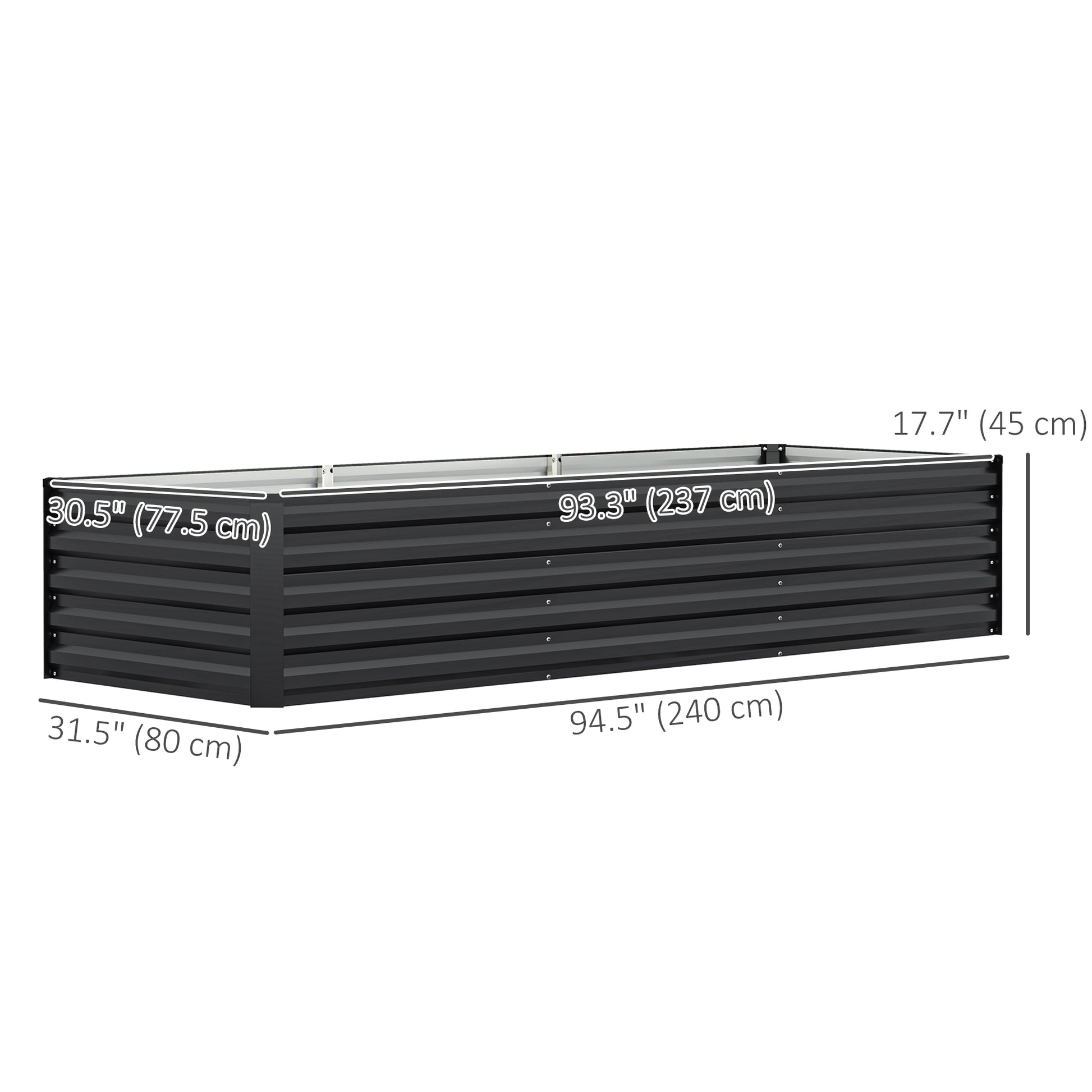 8 x 2.6 x 1.5ft Galvanized Raised Garden Bed, Reinforced Outdoor Planter Box with Open Bottom, Dark Grey