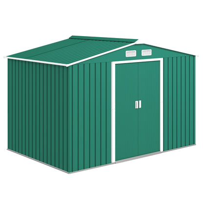9.1' x 6.4' x 6.3' Garden Storage Shed w/ Foundation Kit Metal Tool Storage House w/ Double Doors Green