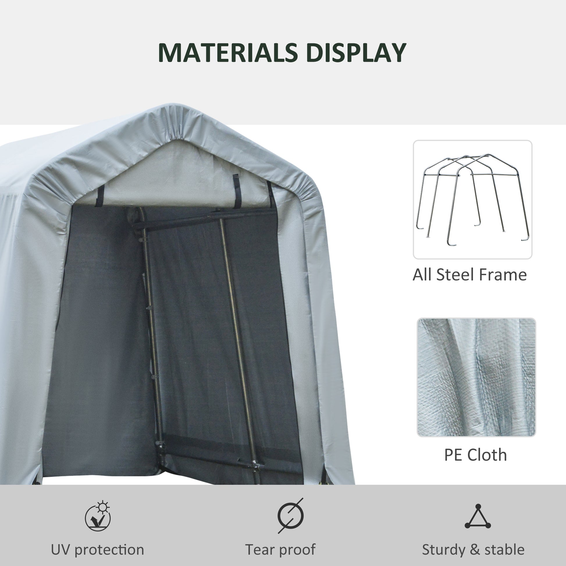 8' x 6' Carport with Sidewalls and Roll-up Door, Outdoor Storage Shelter for Motorcycle and Car, Grey