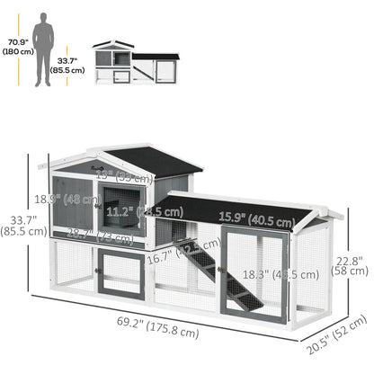69"L Wooden Rabbit Hutch Pet Playpen Bunny House Enclosure with Run Box, Slide-out Tray, Ramp, White