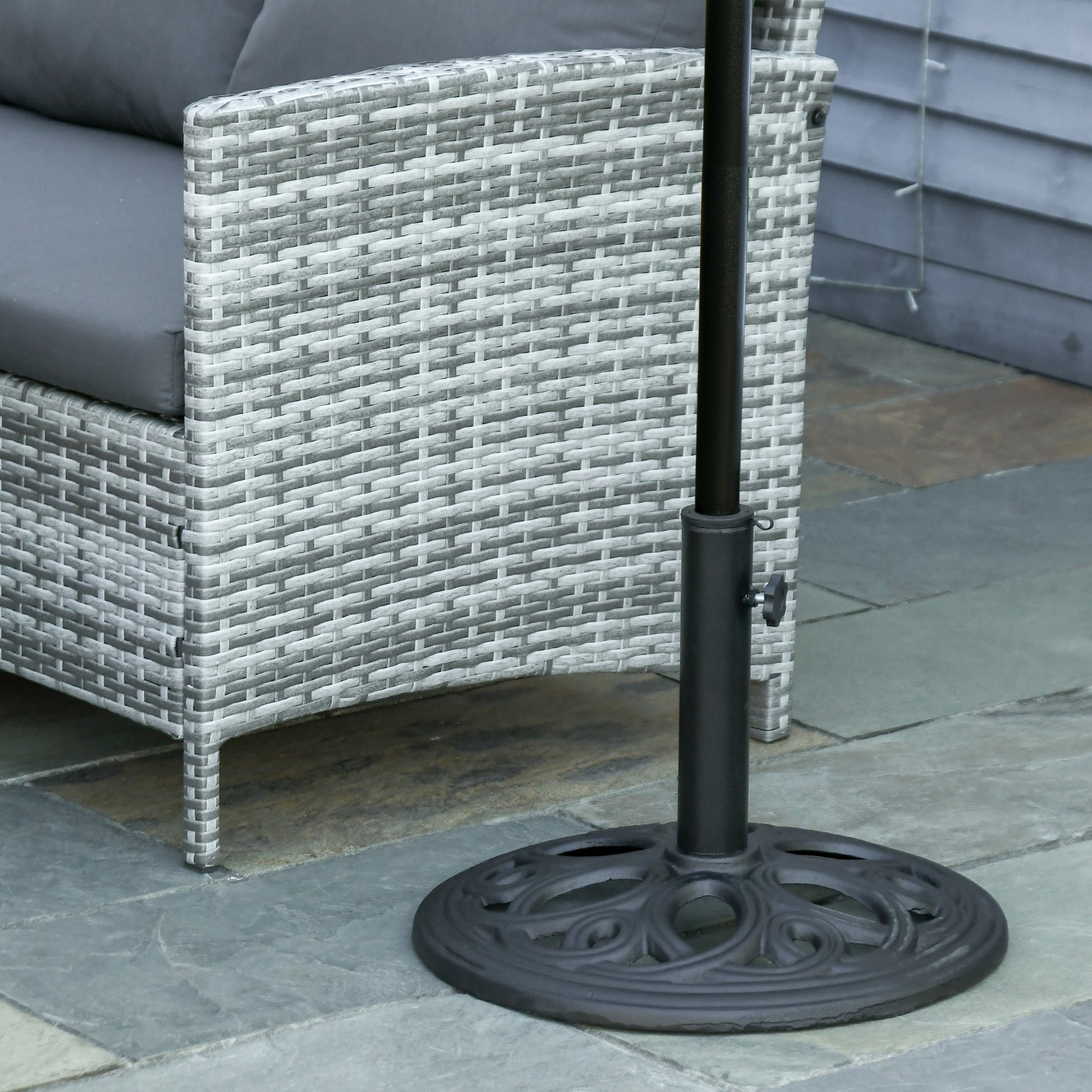 25lbs Cast Iron Round Patio Umbrella Base Stand, Umbrella Holder for Outdoor, Patio, Garden, Deck and Beach, Fit Dia. 1.5", 2" Pole, Black