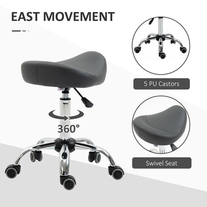 Saddle Stool, Height Adjustable Rolling Salon Chair with PU Leather for Massage, Spa, Clinic, Beauty and Tattoo, Grey