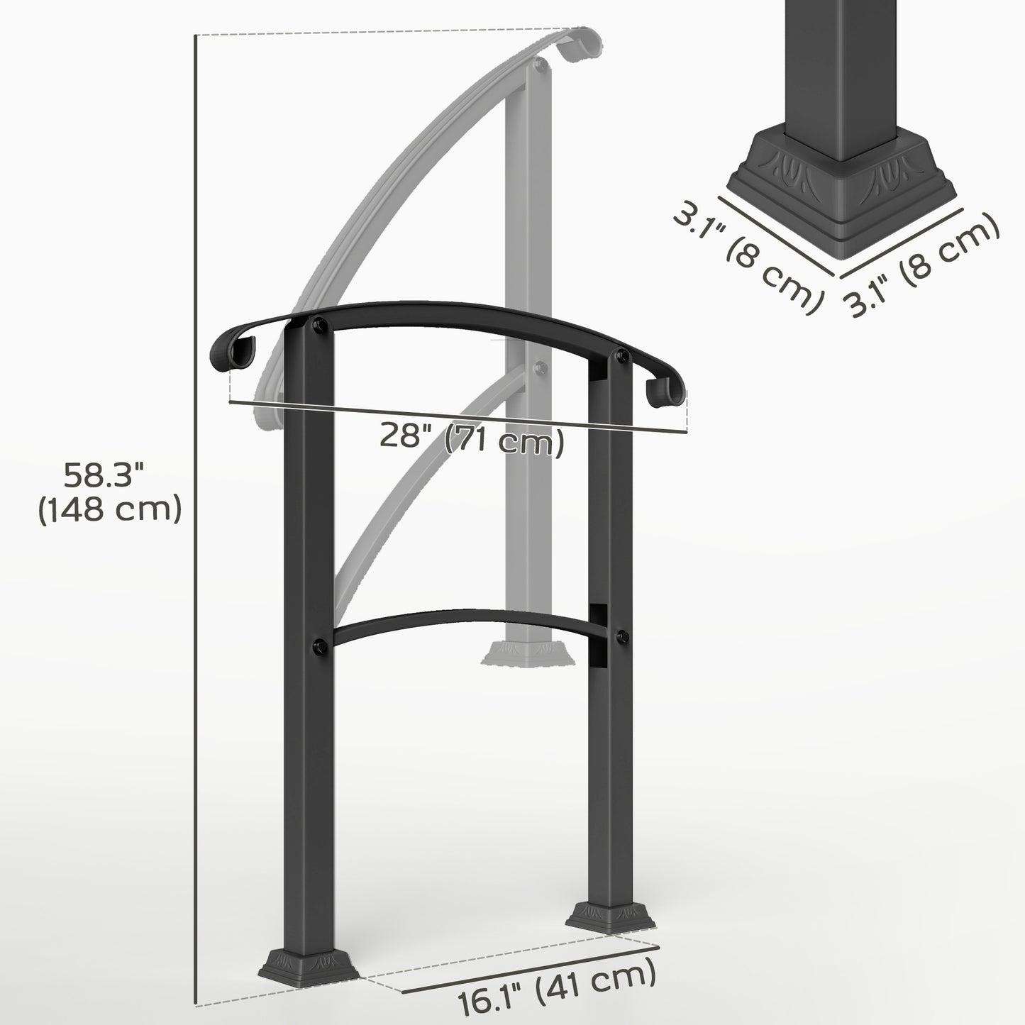 1-3 Step Handrails for Outdoor Steps, Porch Deck Railing, Metal Outdoor Stair Railing with Installation Kit, Black