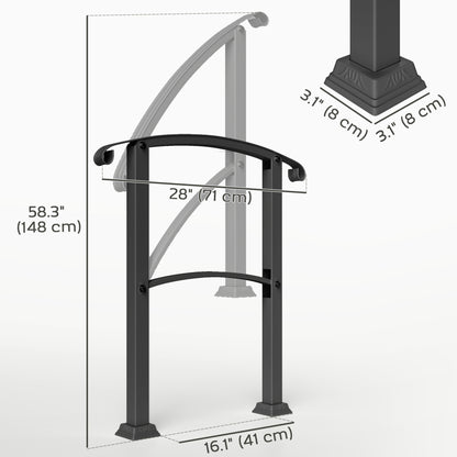 1-3 Step Handrails for Outdoor Steps, Porch Deck Railing, Metal Outdoor Stair Railing with Installation Kit, Black