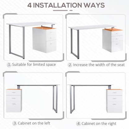 47" Computer Desk Writing Table Workstation with Multi-Use Reversible File Drawers Metal Frame Home Office Furniture, White