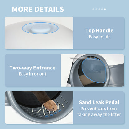 Foldable Large Cat Litter Box with Lid, Covered Kitten Litter Box w/ Automatic Cat Litter-Proof Sides, Deodorization, Easy to Clean, White and Grey