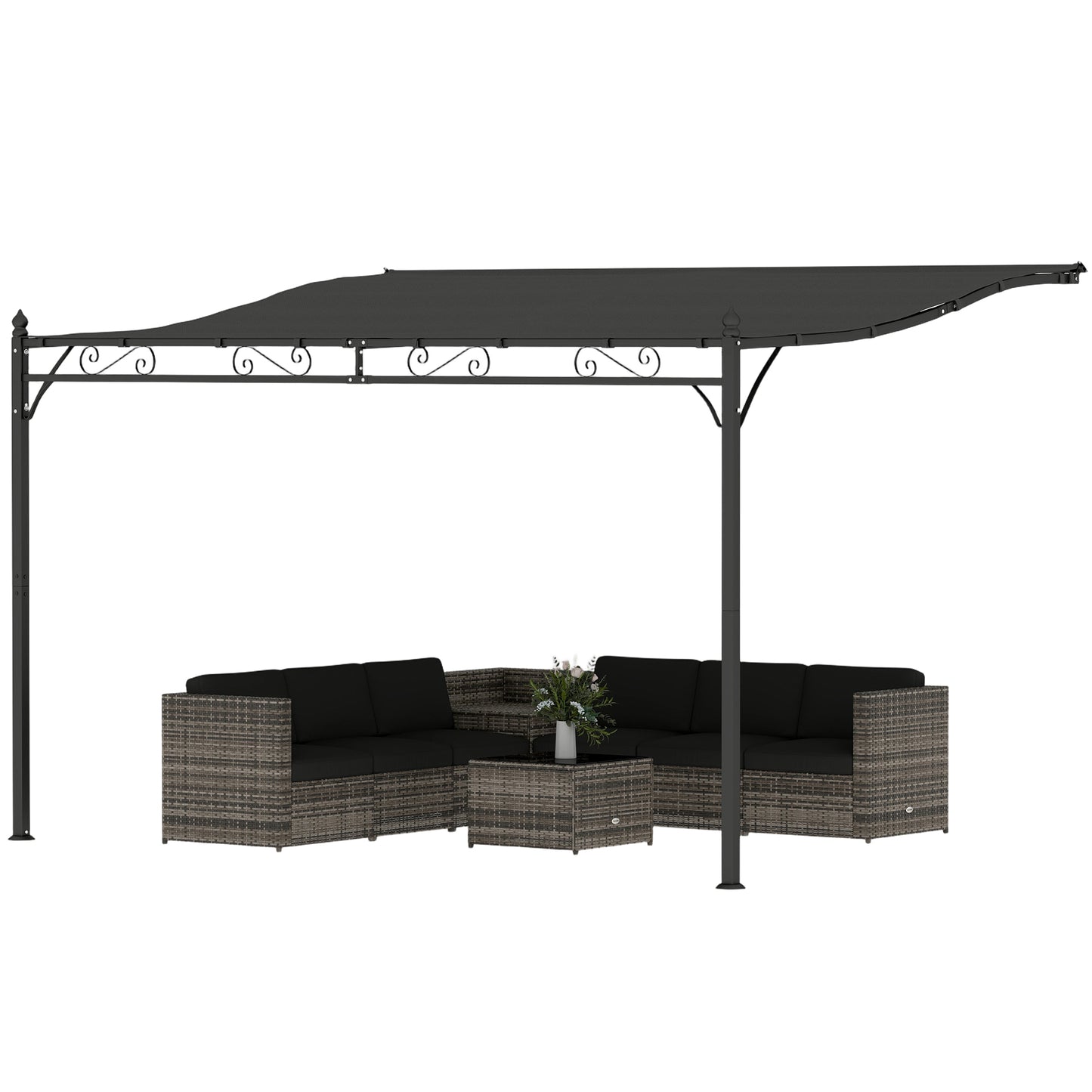 11.5' x 8.2' Outdoor Pergola, Wall Mounted Lean to Pergola with Metal Frame, UPF30+, Garden Gazebo