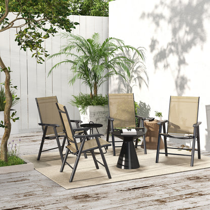 4-Piece Folding Chair Set for Relaxing on Patio Balcony Garden, Comfortable Outdoor Furniture with Armrests, Brown