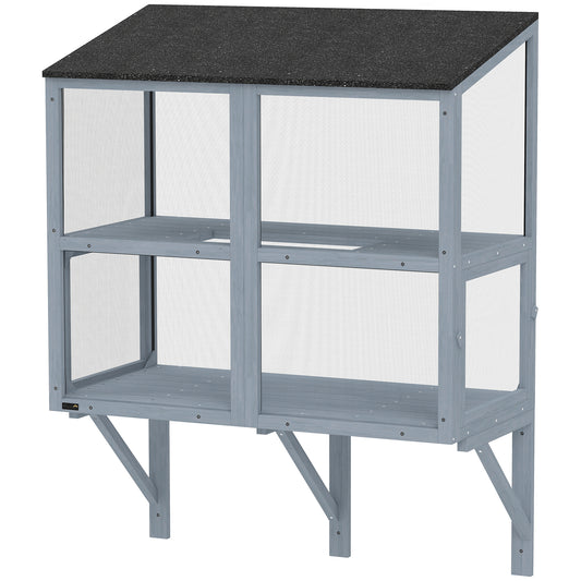 Catio Outdoor Cat Enclosure Wall-Mounted 2-Level Outdoor Cat House with Waterproof Roof 39.4" Grey