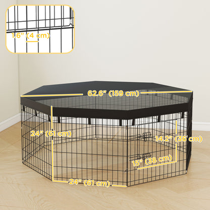 8 Panels Foldable Dog Playpen with Top Cover, 24" High