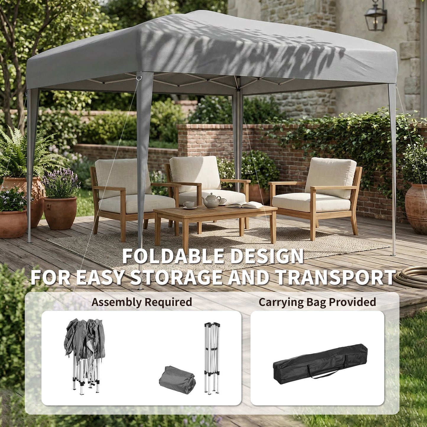 10 x 10ft Folding Pop Up Tent Outdoor Gazebo Canopy with Carrying Bag, Grey