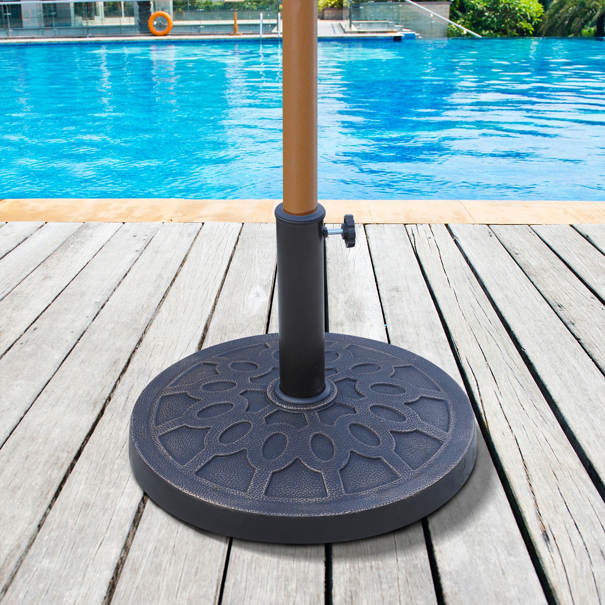 Resin Round Patio Umbrella Stand Base Coated Pole Market Garden Umbrella Holder Parasol Holder Bronze