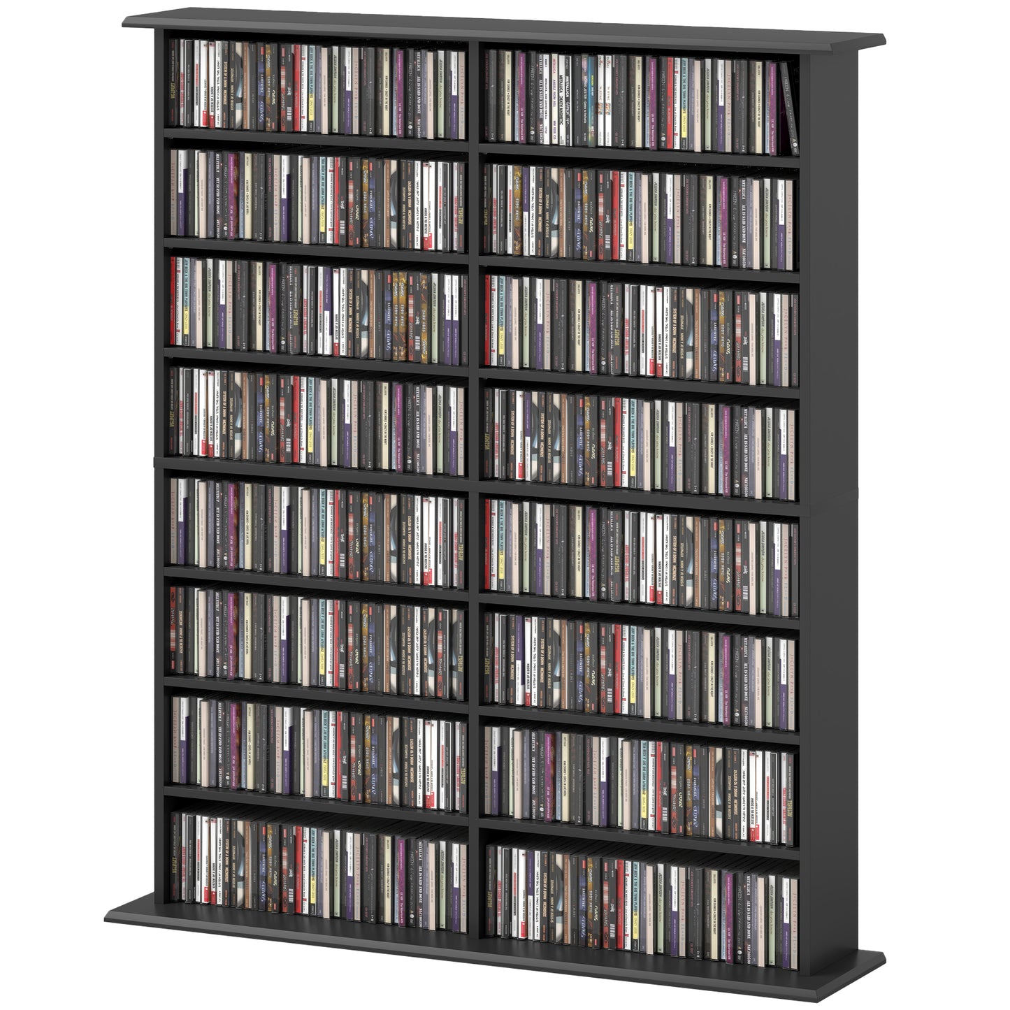 8-Tier DVD Shelf with 12 Adjustable Shelves, Double CD Shelf, Holds 720 CDs, 396 DVDs or 396 Blu-rays, Black