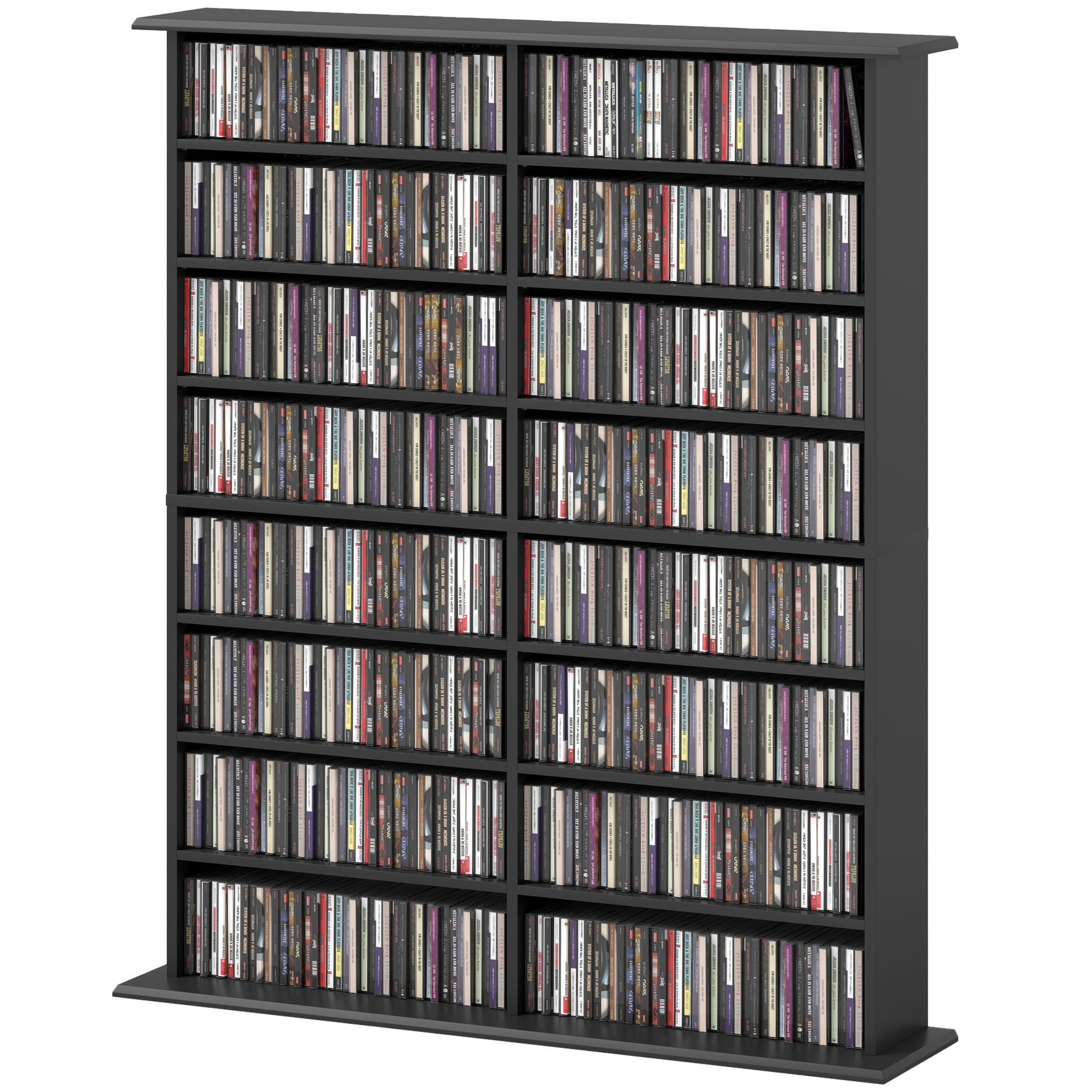 8-Tier DVD Shelf with 12 Adjustable Shelves, Double CD Shelf, Holds 720 CDs, 396 DVDs or 396 Blu-rays, Black