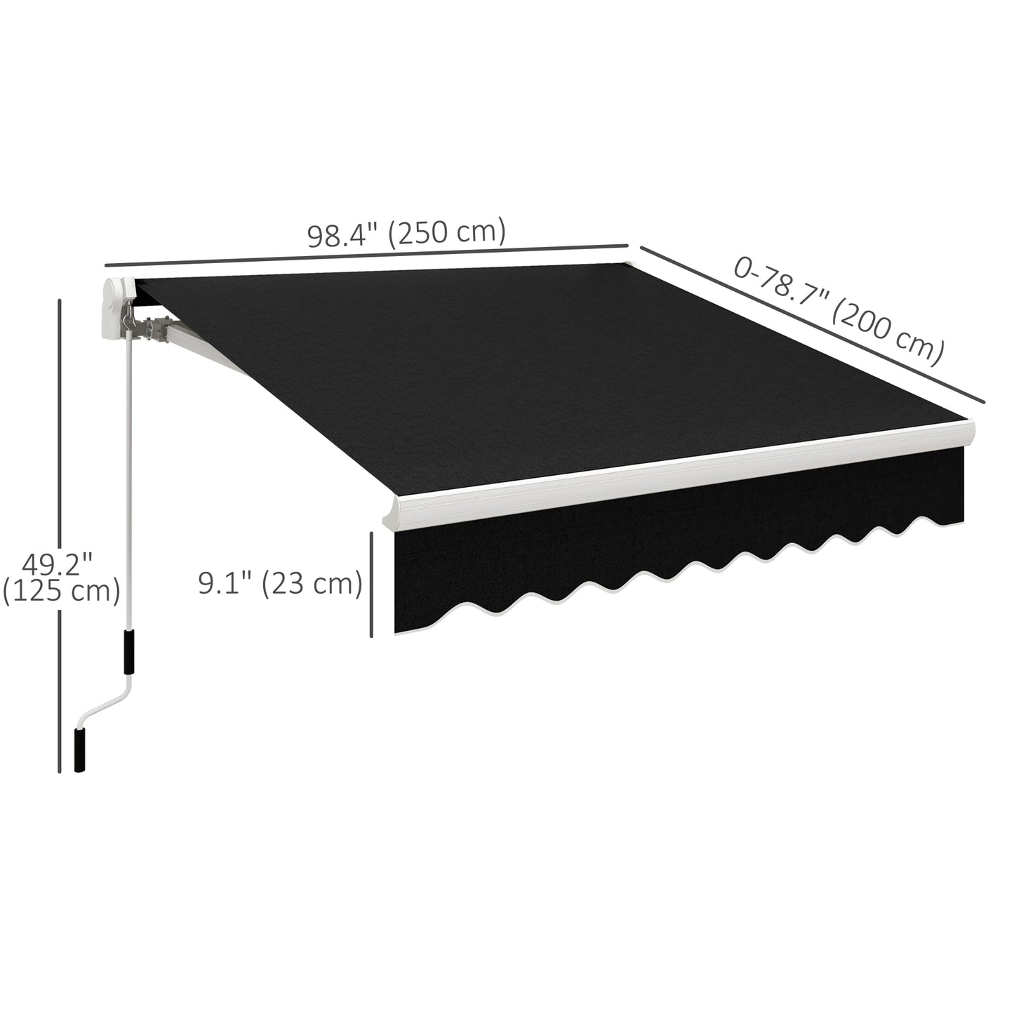 8'x7' Patio Awning Manual Retractable Sun Shade Outdoor Deck Canopy Shelter, Black