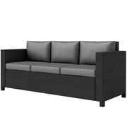 Deluxe 3 Seat Rattan Wicker Sofa Garden Outdoor Patio Furniture with Cushion, Grey