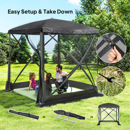 Pop-Up Tent, Foldable Screen Tent with Carry Bag, Zippered Door and Ground Stakes, Fits 3-4 People, Black