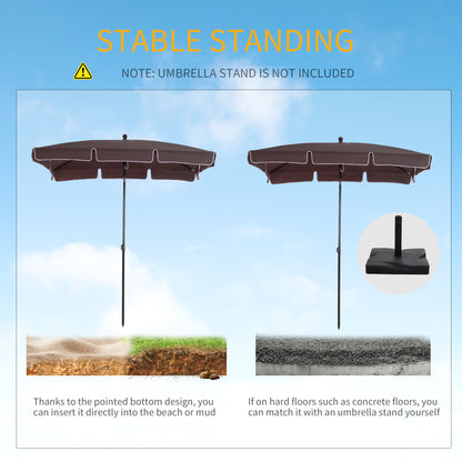 6.5x4ft Rectangle Patio Umbrella Aluminum Tilt Adjustable Garden Parasol Sun Shade Outdoor Canopy Coffee