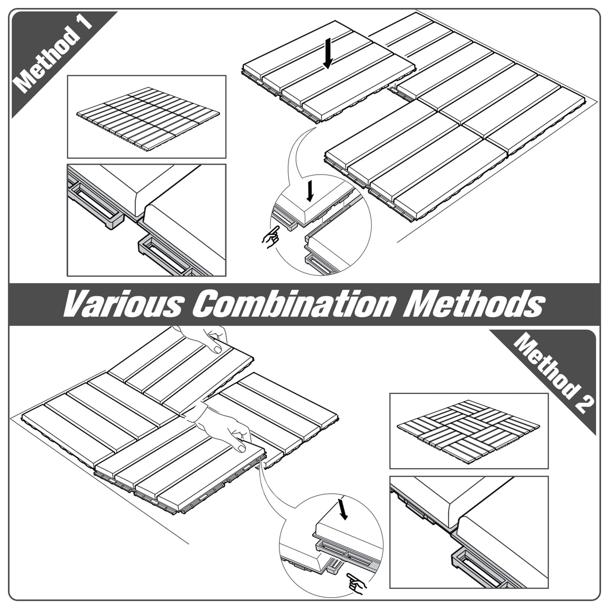 9 Pcs PP Interlocking Composite Deck Tile, 12" x 12" Outdoor Flooring Tiles for Indoor and Outdoor Use, Tools Free Assembly, Black