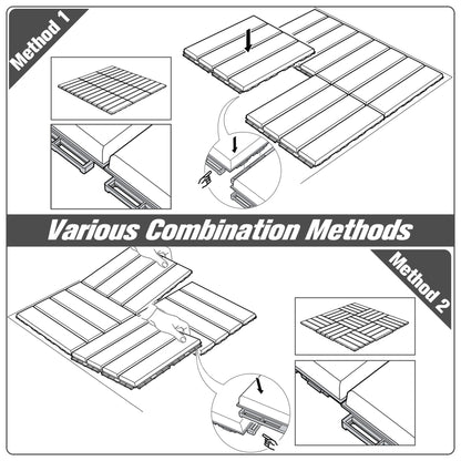 9 Pcs PP Interlocking Composite Deck Tile, 12" x 12" Outdoor Flooring Tiles for Indoor and Outdoor Use, Tools Free Assembly, Black