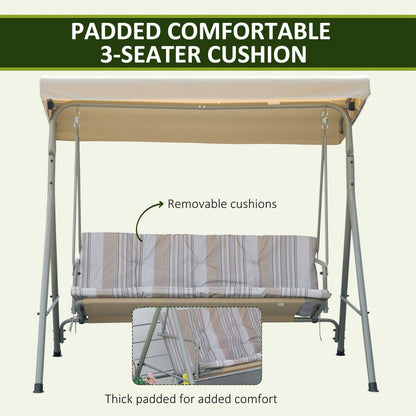 3-Seat Patio Swing Chair, Outdoor Porch Swing Glider with Adjustable Canopy, Light Brown
