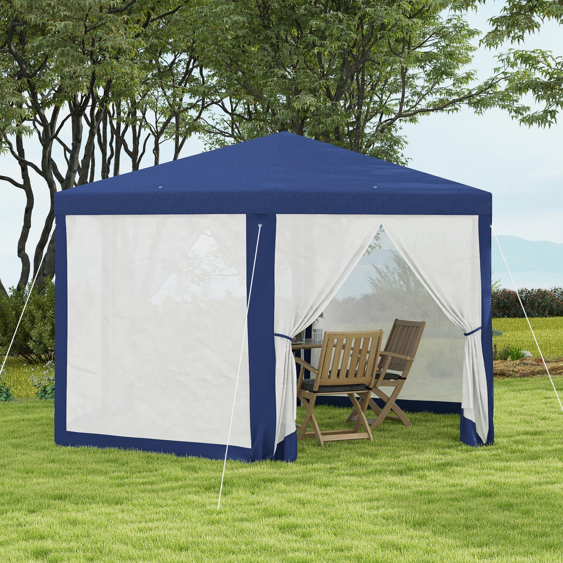 Hexagon Party Tent, Patio Gazebo with Netting Mesh, Blue