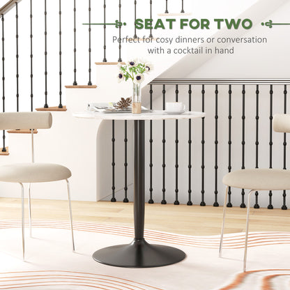Modern Kitchen Table for 2 People, Round Dining Table with Steel Base for Living Room, Dining Room, White Marble