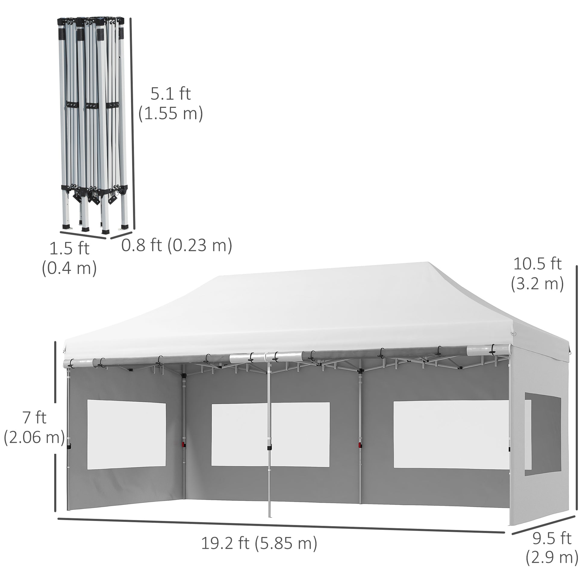20' x 10' Folding Pop Up Canopy Tent with Sidewalls, Windows, Weight Bags and Carrying Bag, White