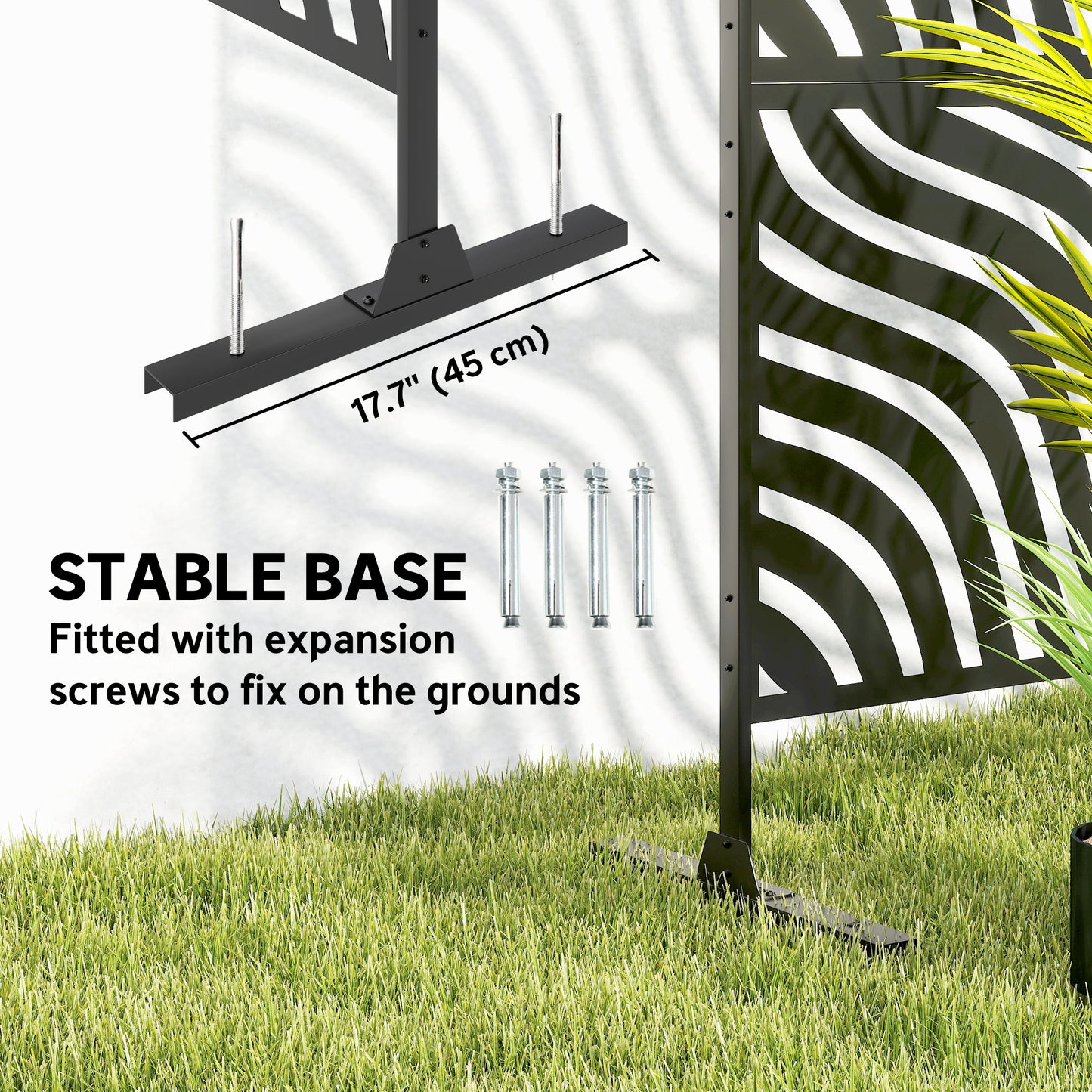 Metal Outdoor Privacy Screen, Freestanding Outdoor Divider with Stand, 78" x 48", Black