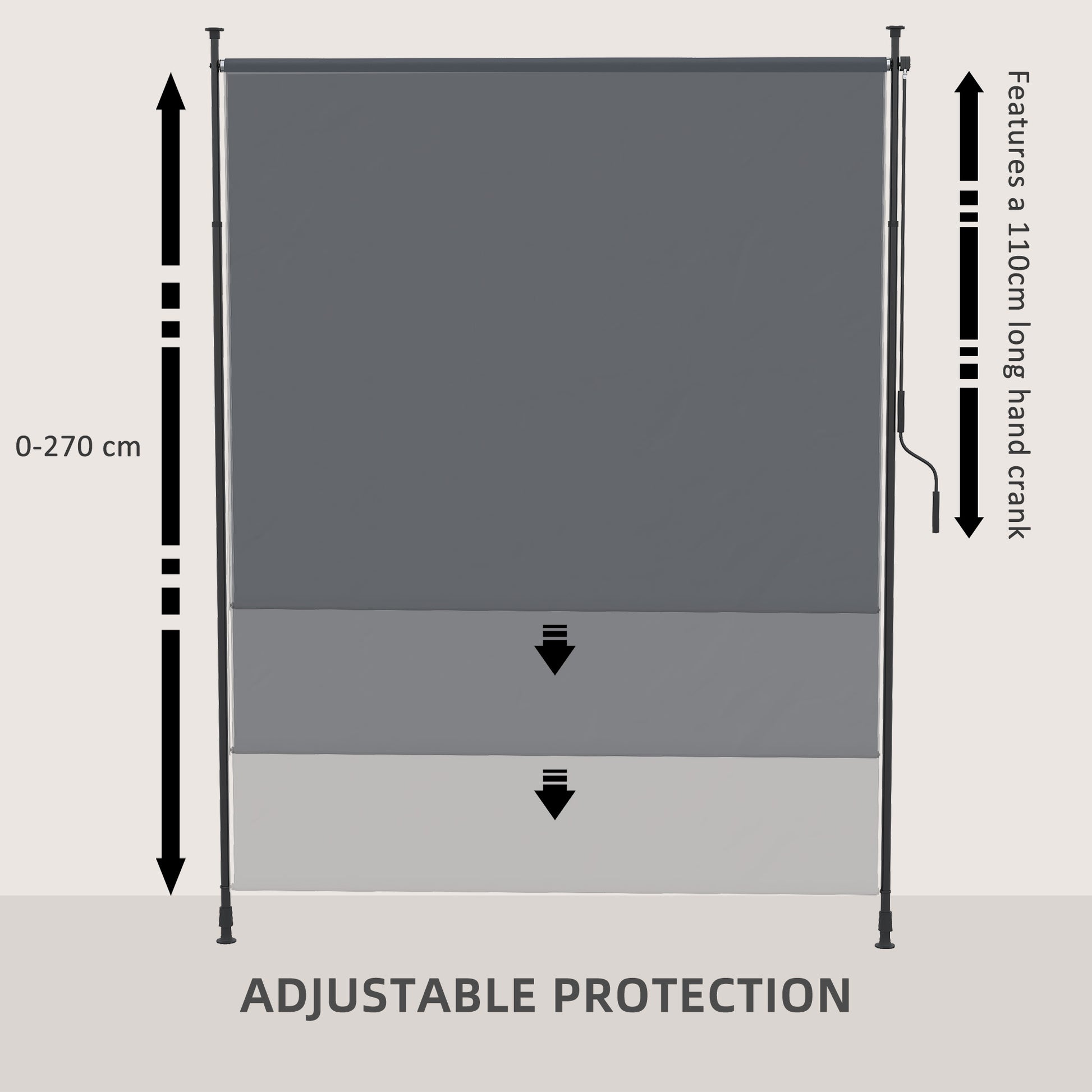 7' x 10' Retractable Patio Awning, Manual Outdoor Privacy Screen with UPF40+ & Water-Resistant Fabric, Grey