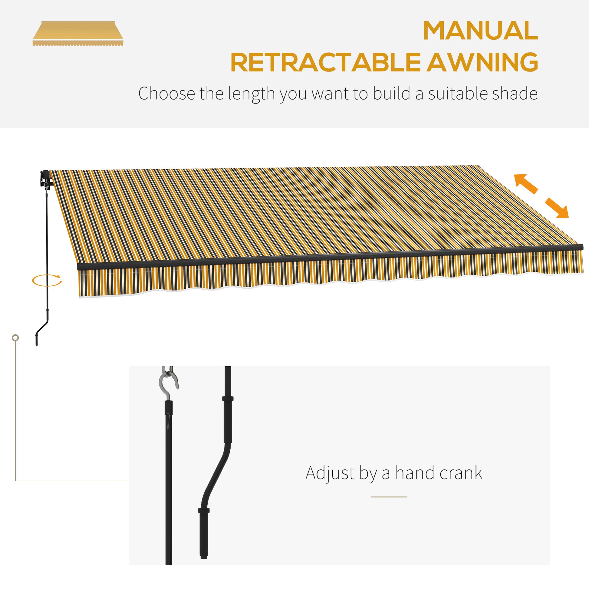 13' x 10' Retractable Awning, 280gsm UV Resistant Sunshade Shelter, for Deck, Balcony, Yard, Amber and Dark Grey