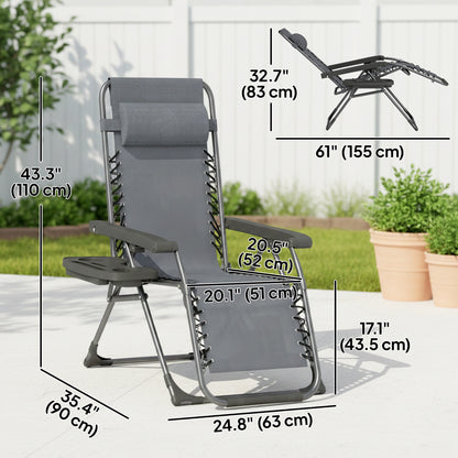 Zero Gravity Chair Set of 2, Folding Reclining Outdoor Lounge Chair with Cup Holder, Headrest, Dark Grey