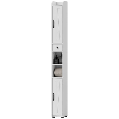 Narrow Bathroom Cabinet, Tall Bathroom Storage Cabinet with Barn Doors, Drawer and Adjustable Shelves, White Wood Grain