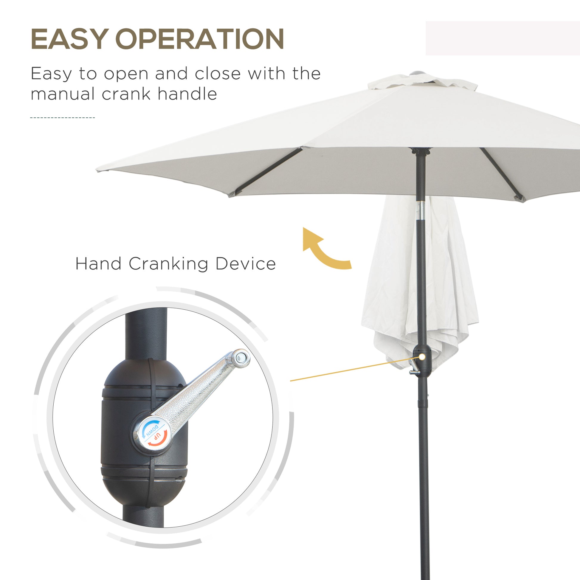 8.5' Round Aluminum Patio Umbrella 6 Ribs Market Sunshade Tilt Canopy w/ Crank Handle Garden Parasol White