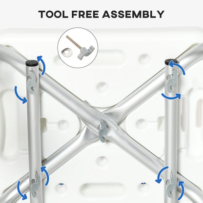 Adjustable Shower Chair with Arms and Back, Bath Chair with Regular Seat, Anti-slip Shower Bench for Seniors and Disabled, Tool-Free Assembly, 300lbs, Blue