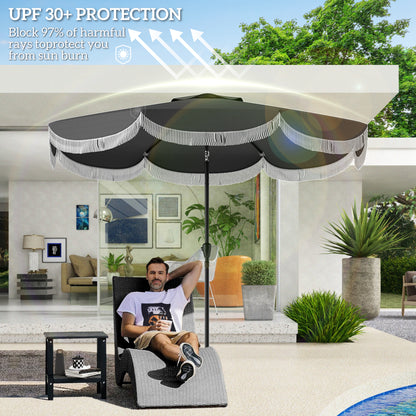 9FT Patio Umbrella Parasol, UPF 30+ Outdoor Market Umbrella with Crank, 8 Ribs, Push Button Tilt, Vented Patio Table Umbrella for Deck Backyard Lawn, Charcoal Grey
