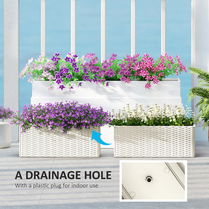 2 Pack 20 Inch Hanging Flower Pots, Railing Planter Box for Fence, Garden, Rattan Look, White
