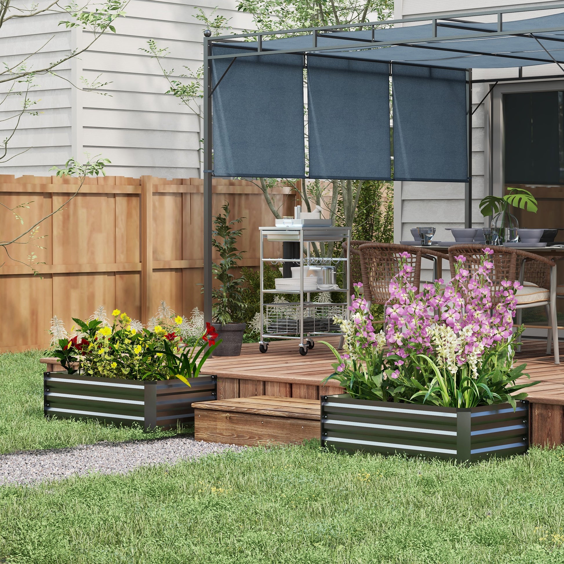 Set of 2 Galvanized Raised Beds for Garden, Outdoor Planter Box for Flowers, Herbs and Vegetables, Grey
