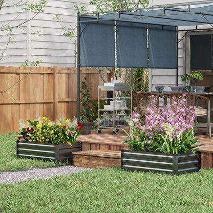 Set of 2 Galvanized Raised Beds for Garden, Outdoor Planter Box for Flowers, Herbs and Vegetables, Grey
