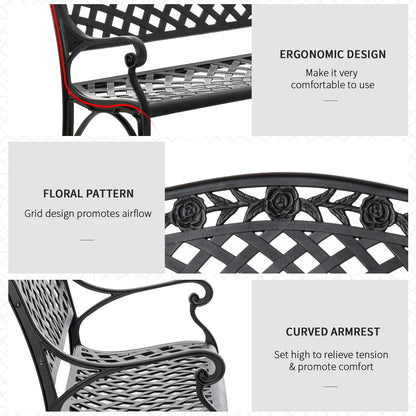 Outdoor Garden Bench, 40" Patio Bench with Aluminum Frame and Armrests, 2-Person Patio Loveseat with Floral Pattern for Park, Porch, Yard, Lawn, 485 LBS Capacity