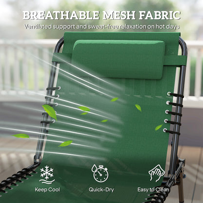 Folding Lounge Chair, Adjustable Chaise Lounge with Headrest, Reclining Lounger Cot for Camping, Hiking, Green