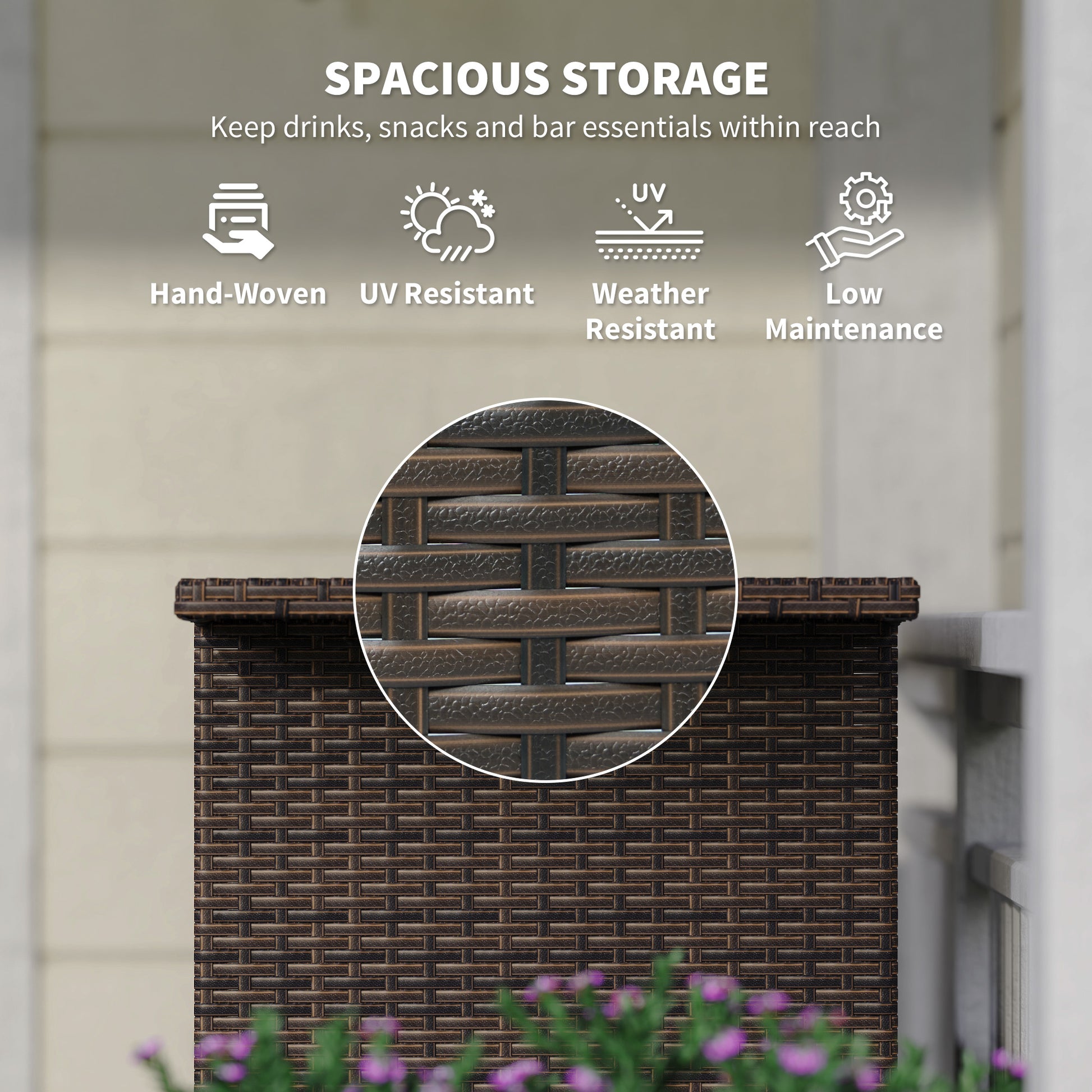 Wicker Outdoor Bar Table, PE Rattan Bar Height Patio Table with 2 Shelves, Steel Frame for Garden, Backyard, Dark Brown