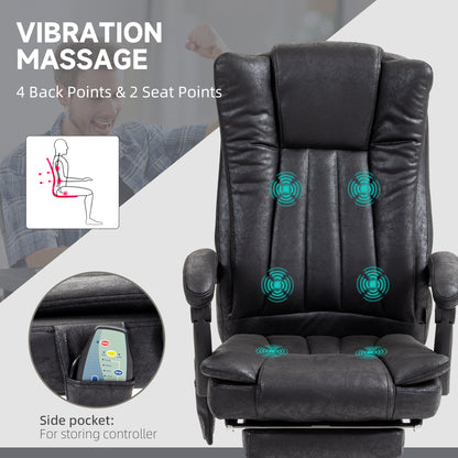 Office Chair 6-point Vibration Massage Chair Micro Fiber Recliner with Retractable Footrest Black