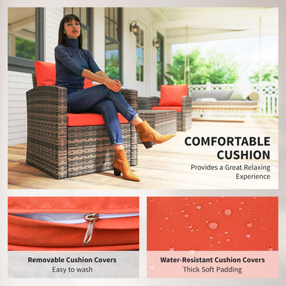 6 Pieces Wicker Patio Furniture Set with Cushions, 7-Seater Rattan Patio Sofa Set with Storage Table, Orange