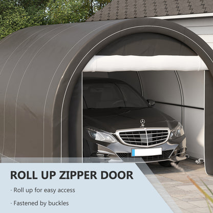 10' x 16' Heavy Duty Portable Carport Tent with Zippered Door, PE Cover for Car, Boat, Motorcycle, Bike, Grey