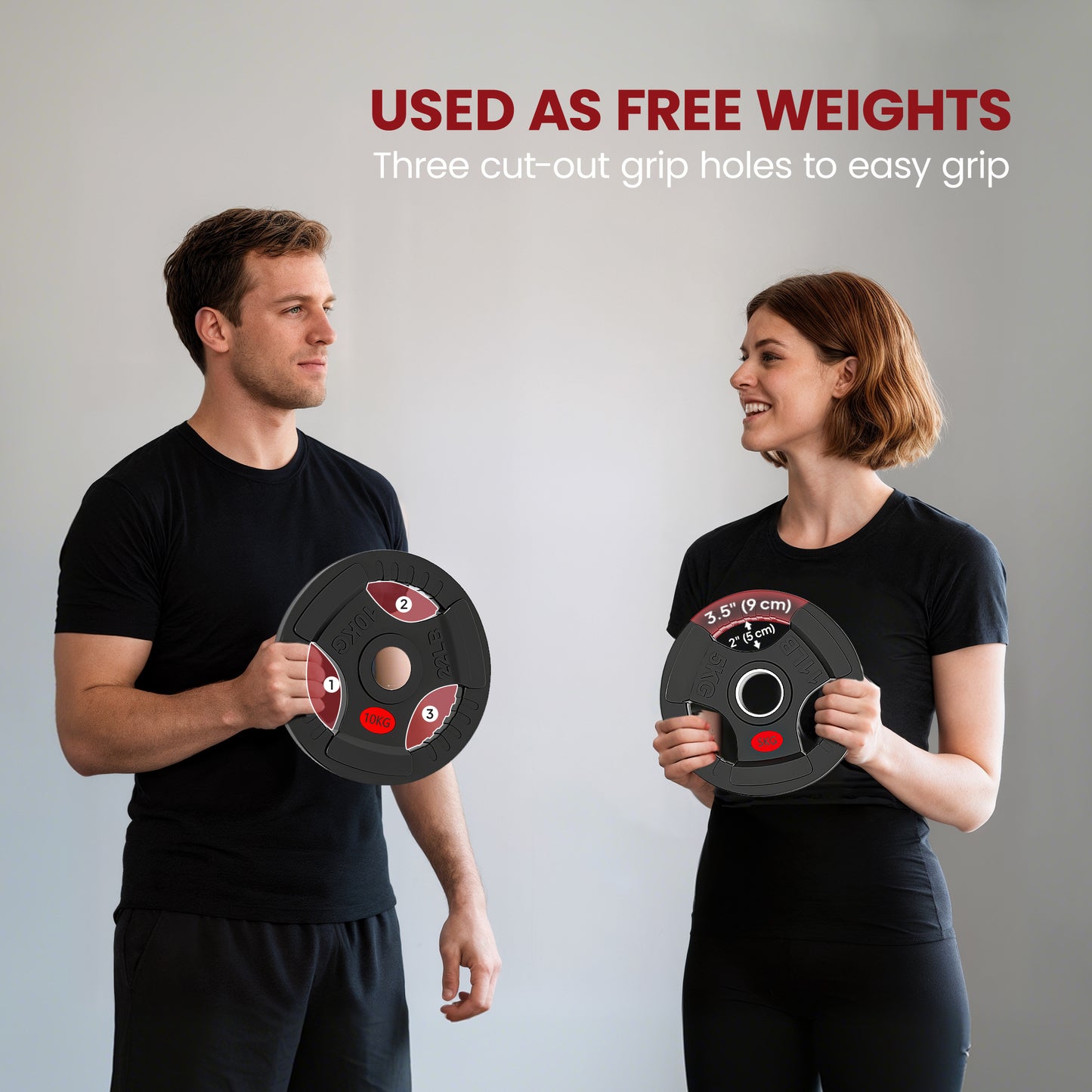 Soozier Weight Plates Set, 2-Inch Barbell Weights Set w/Tri-Grips for Weightlifting and Strength Training, 2 x 11lbs, 2 x 22lbs