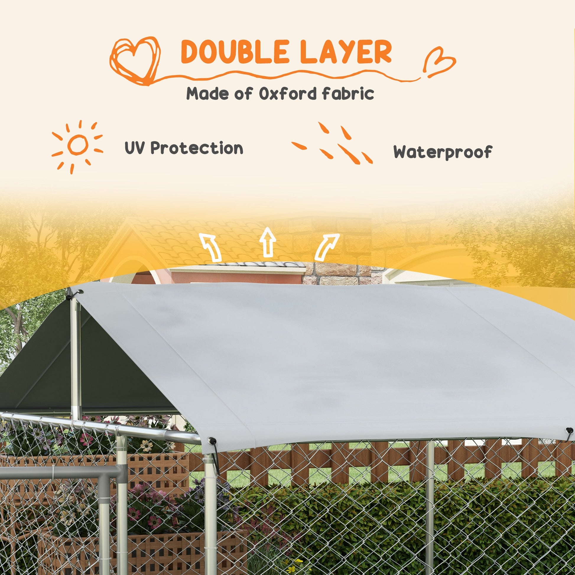 19.7' x 7.5' x 4.9' Outdoor Dog Kennel Dog Run with Waterproof, UV Resistant Cover for Medium Large Sized Dogs, Silver