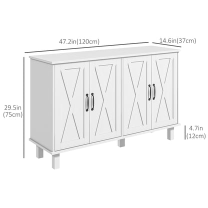 Kitchen Sideboard Cabinet with 4 Barn Doors and 2 Adjustable Shelves, Buffet Table for Living Room, Hallway, White
